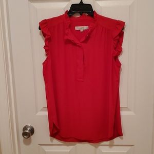LOFT Red Ruffle Sleeve Blouse - Size M